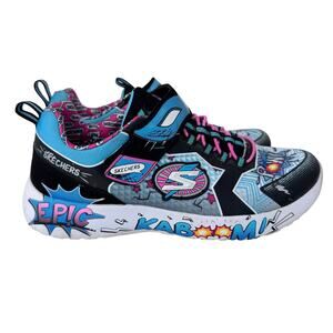 SKECHERS DYNAMIGHT HERO STATUS Velcro‎ 302204L Black Blue Kids Girls Size 4